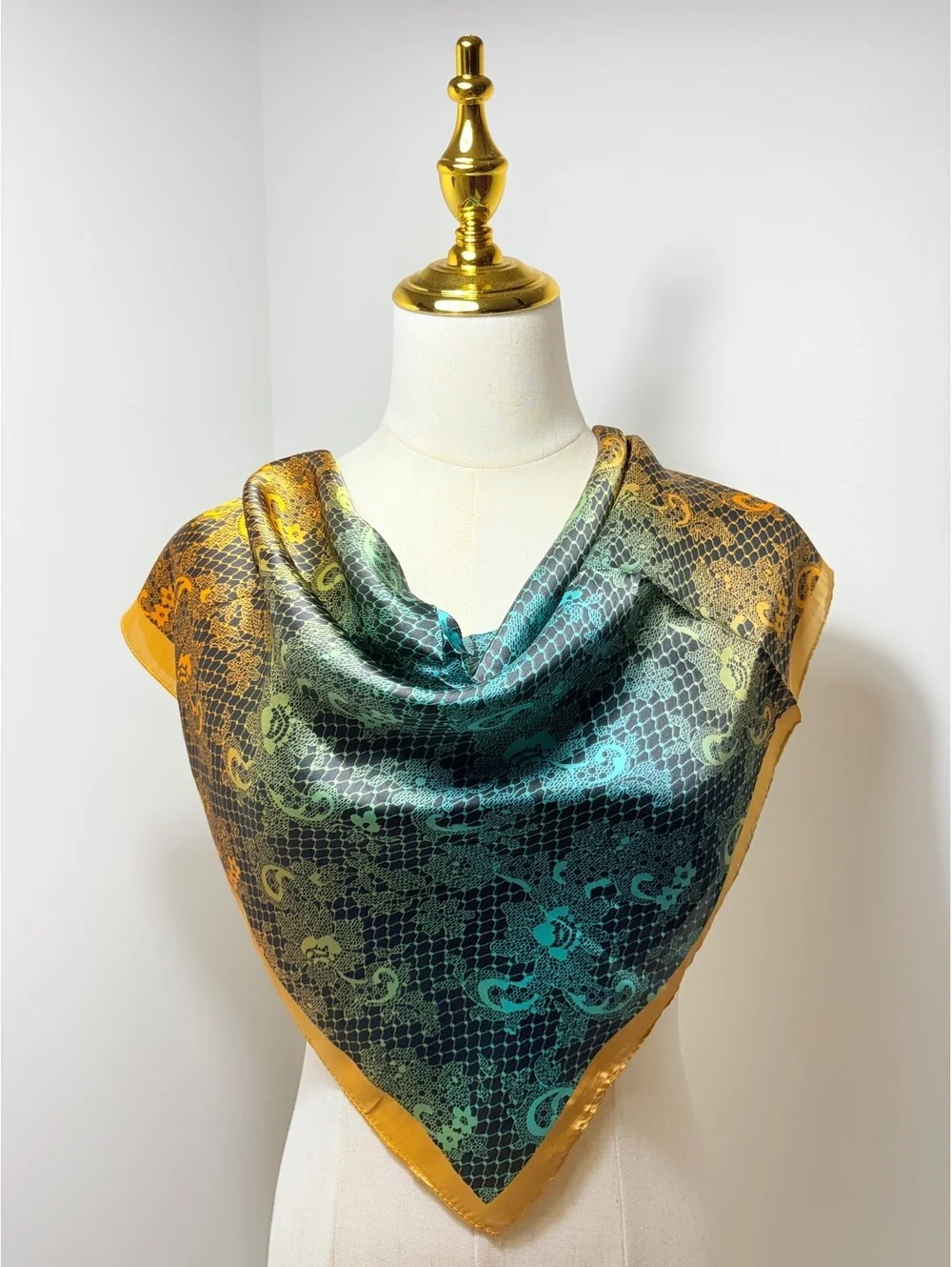 Elegant Multicolor Gradient Scarf with Yellow Border